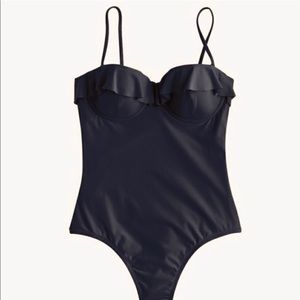 J Crew Ruffle Underwire Black One Piece Swim